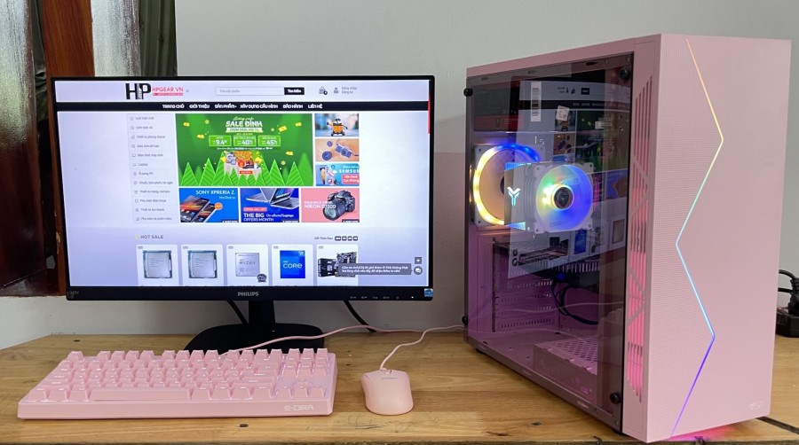 Bộ PC gear tone màu hồng. học online, làm office