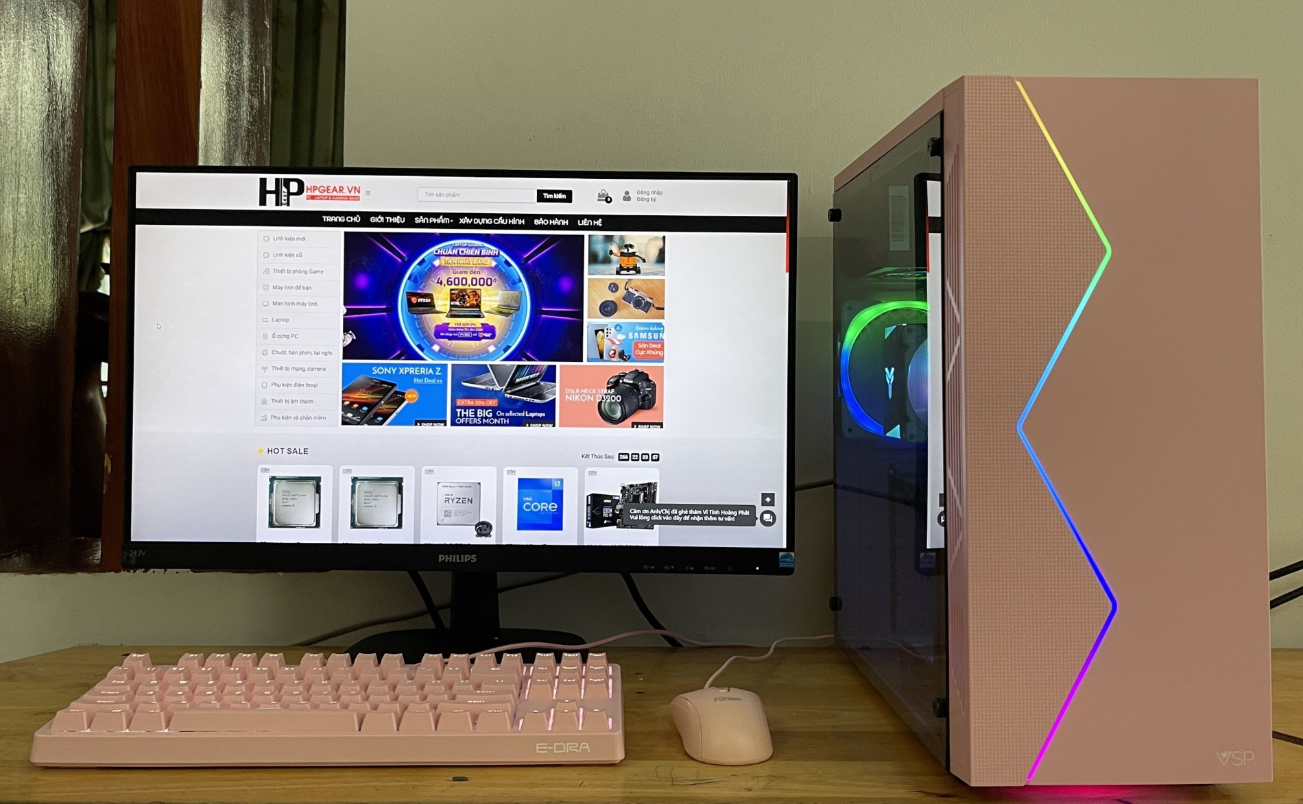 Bộ PC gear tone màu hồng. học online, làm office